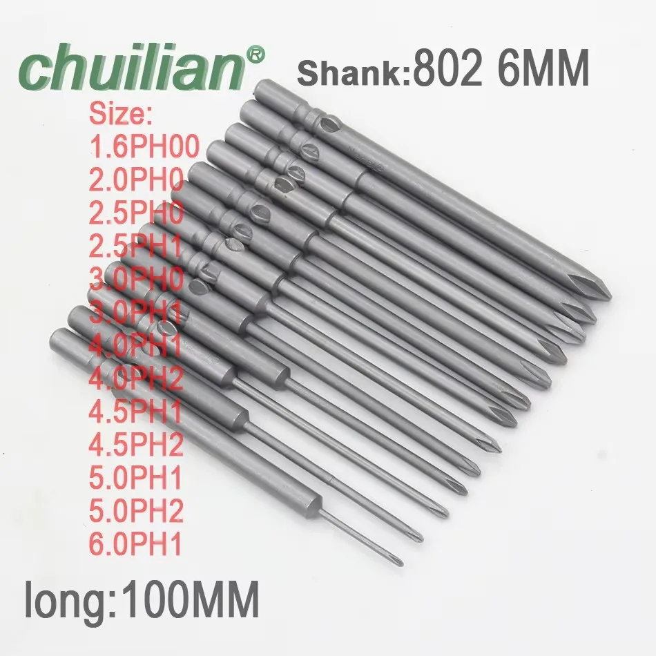 1Pcs 802 Round Shank Magnetic Phillips Cross Screwdriver Bits Electric Screwdriver Head long 60mm 80mm 100mm