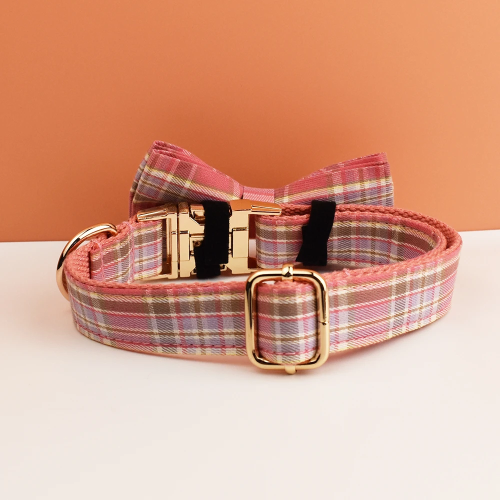 Plaid Dog Collar And Leash Set For Dogs Custom Engraved Nameplate Pet Supplies Dog Leash Grid 14