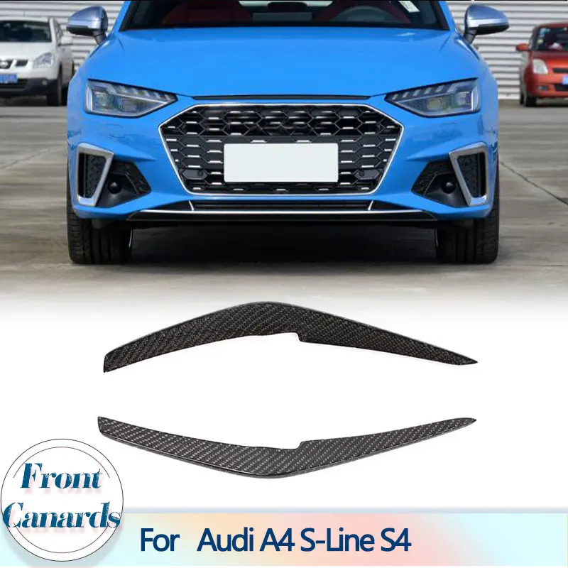 Car Front Bumper Canards For Audi A4 S-Line S4 Sedan 4-Door 2020 2021 Real Carbon Fiber Racing Front Air Vent Trims Fins