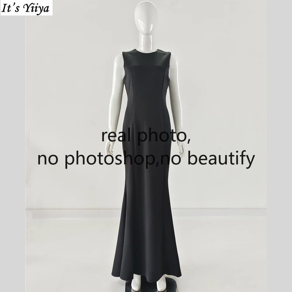 It's Yiiya Real Photo Evening Dress O-neck Sleeveless Zipper Back Floor-Length Mermaid Plus Size Robe De Soiree Women Party Gown