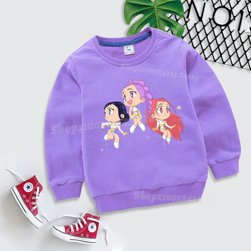 Demone Hunter Girl Pullover Streetwear Autumn Cute Anime Print Baby Clothes Kids Y2K Kawaii Long Sleeve T-shirt Harajuku Clothes