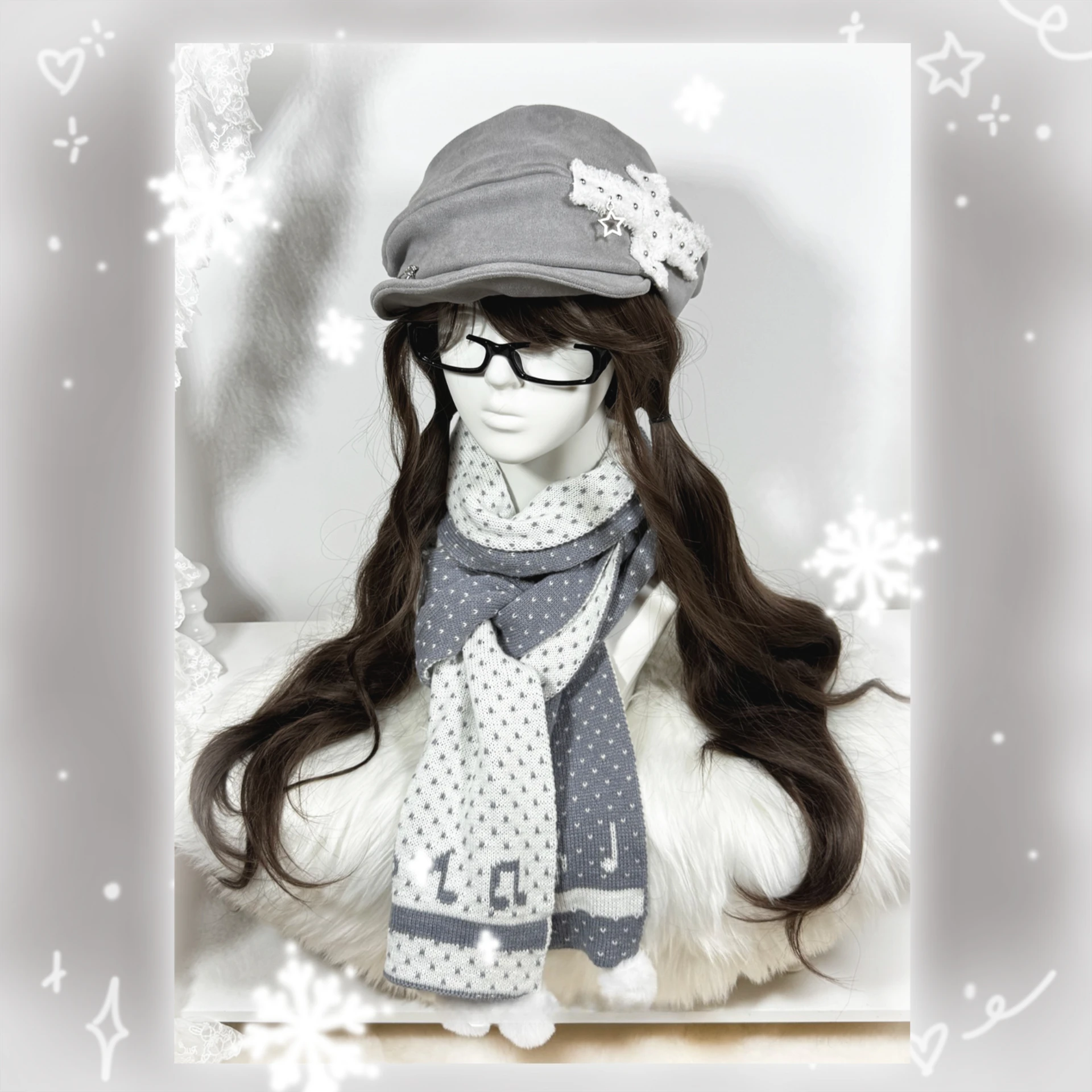 Y2K Polka Dot Japanese Ancient Early Polka Dot Scarf Woolen Ball Knitted Scarf Peplum Warm Note Woolen Scarf Cute Sweet Girl view 2