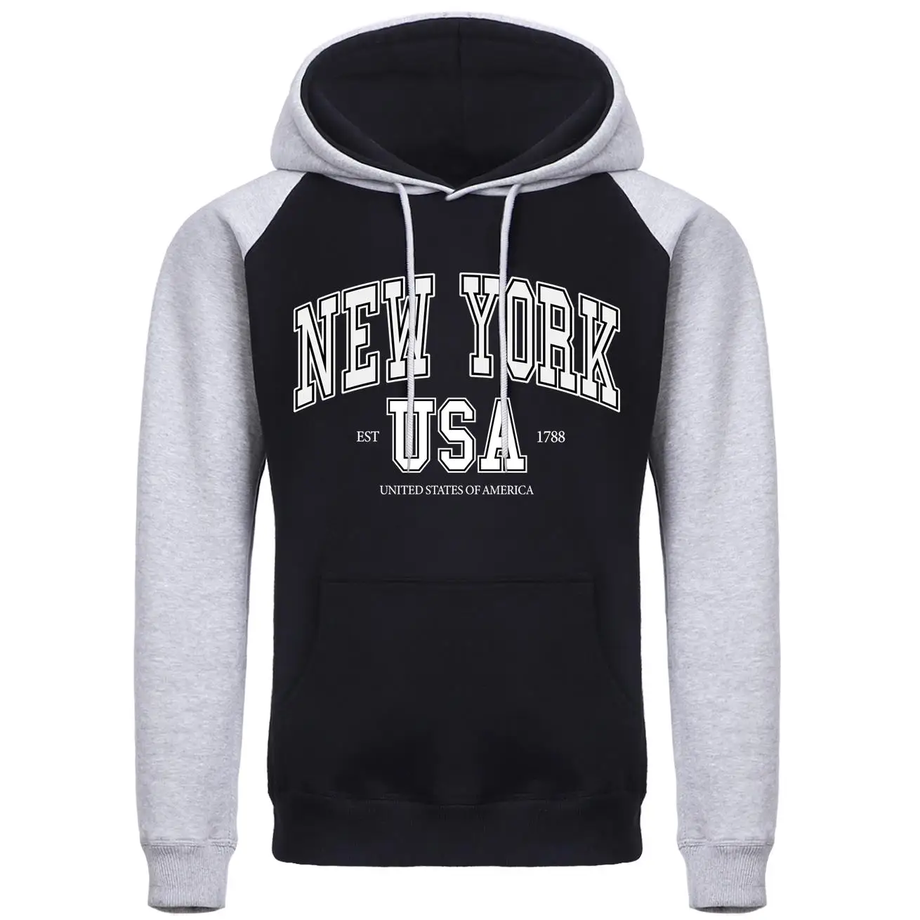 New York Usa Print Men Hoodie Harajuku Fleece Hoody Fashion Crewneck Sweatshirt Vintage Oversize Raglan Streetwear