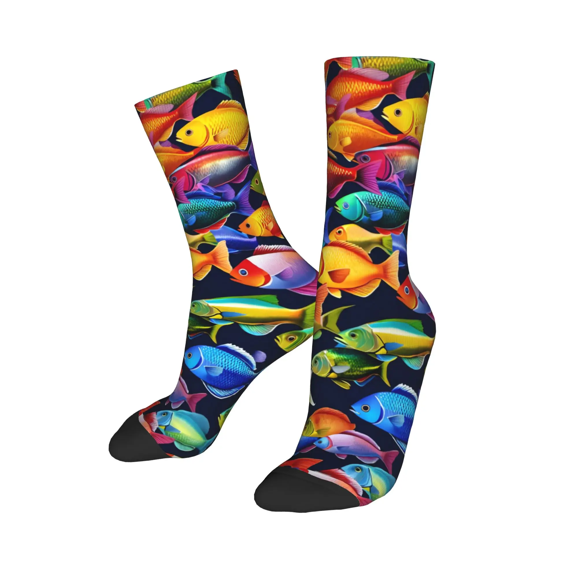 Novelty Funny Colorful Fish print Socks  Non Slip Stockings Men High Quality Climbing Socks Spring Gothic Graphic Socks