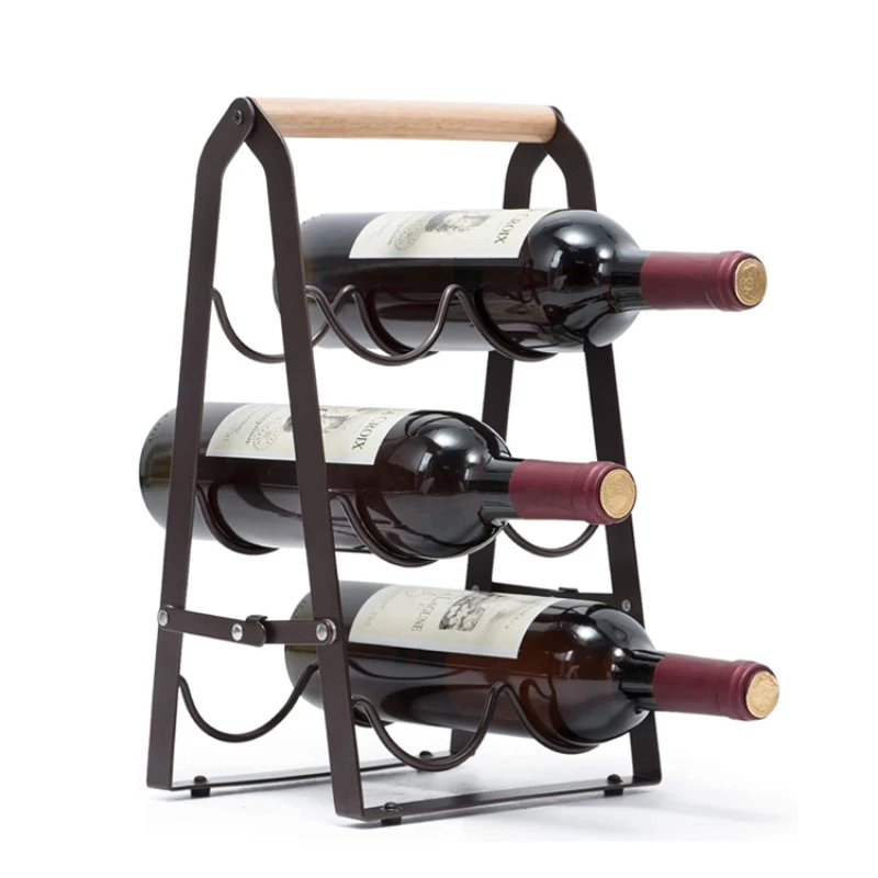 

custom 3 tier metal countertop wine cellar rack stand tabletop wood foldable wine bottle holder for home decor bar