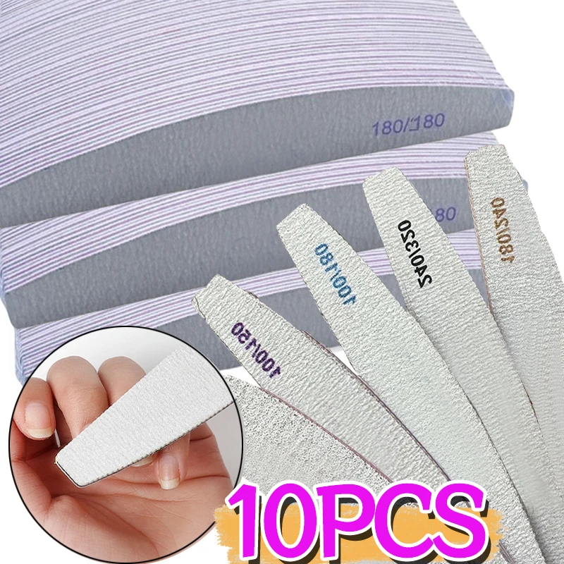 10PCS Professional Nail File 180/240 Reusable Sandpaper Nails Files Sanding Half Moon Double Sided Salon Manicure Buffer Files