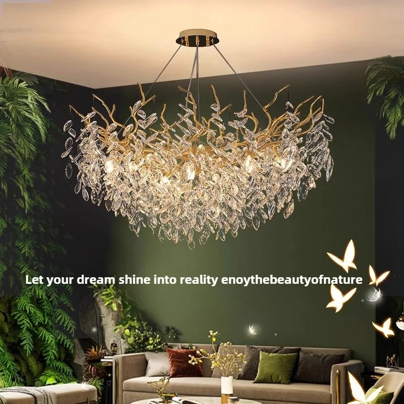 Modern Led Gold Crystal Chandeliers Luxury Living Dining Room Branch Hanging Light Lustre Bedroom Closets Pendant Lamp Lighting