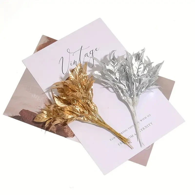 1 bunch/6pcs Mini Golden Little Christmas Flower Bouquet Artificial Silk Flowers For Wedding Decoration DIY Scrapbooking Wreath