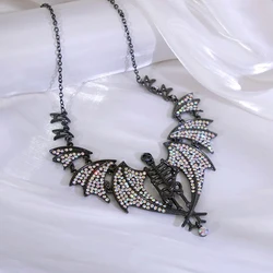 New Bat Skull Necklace Earring Bracelet Set Colored Zircon Inlaid Dark Gothic Women's Accessories Jewelry Set Gift Girls