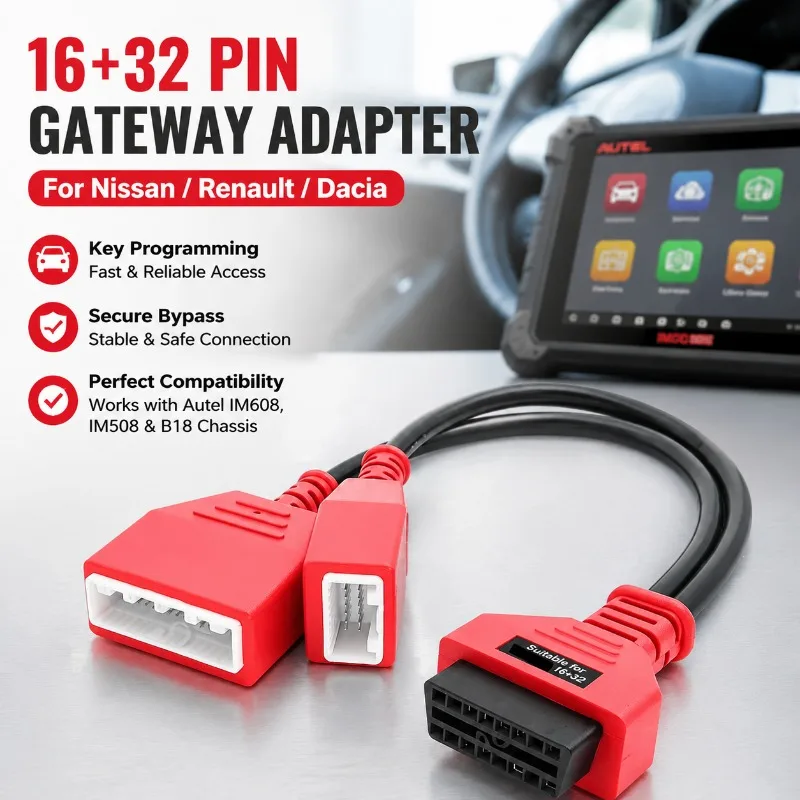 16+32 Pin OBD2 Conversion Cable Straight Female OBD Diagnostic Adapter Cord Compatible with Japanese Korean Vehicles Stable