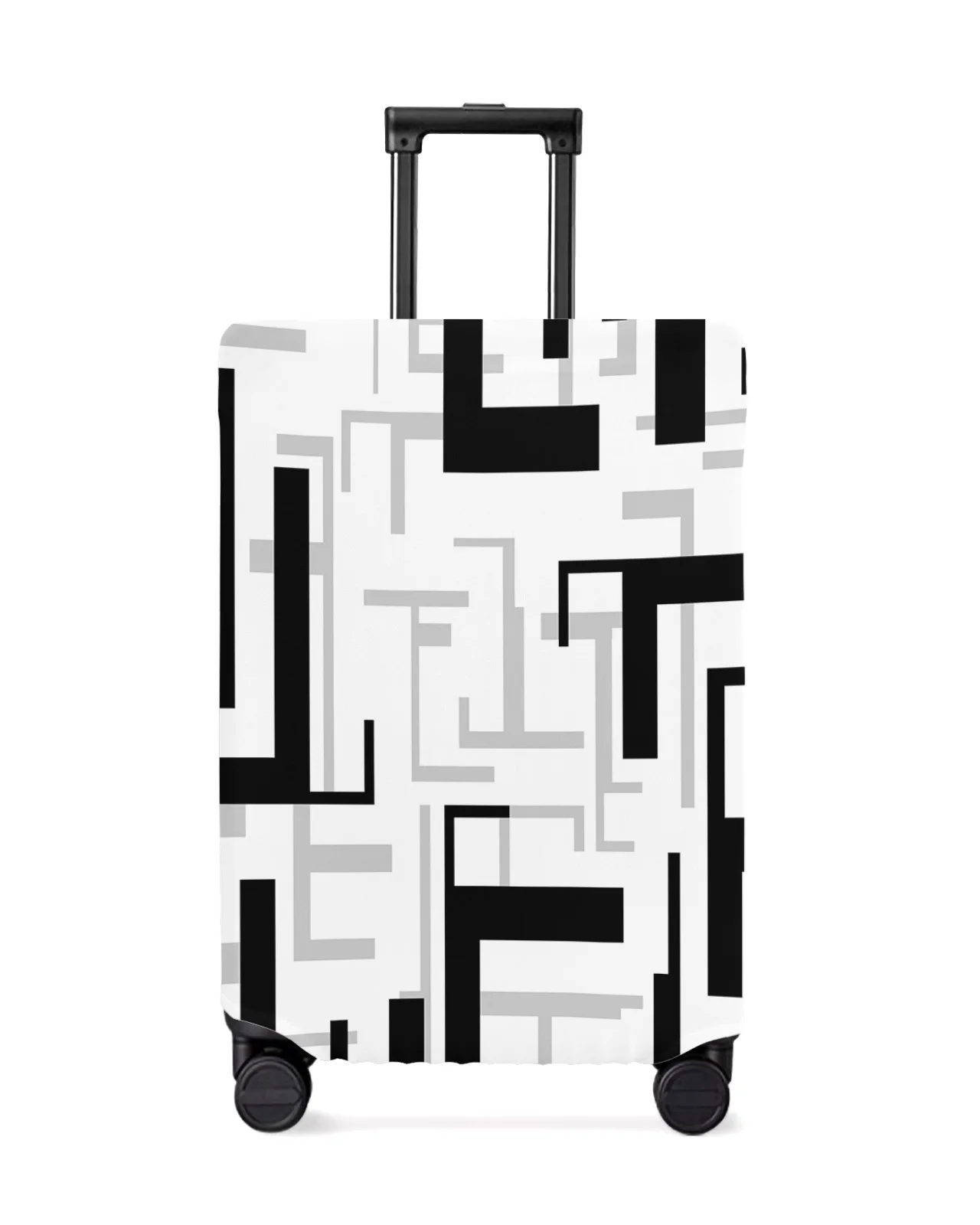 Juste de bagage à géométrie d'art moderne, housse de protection de valise commandée, housse anti-poussière pour bagages, étui de voyage noir et gris, 18 "-32"