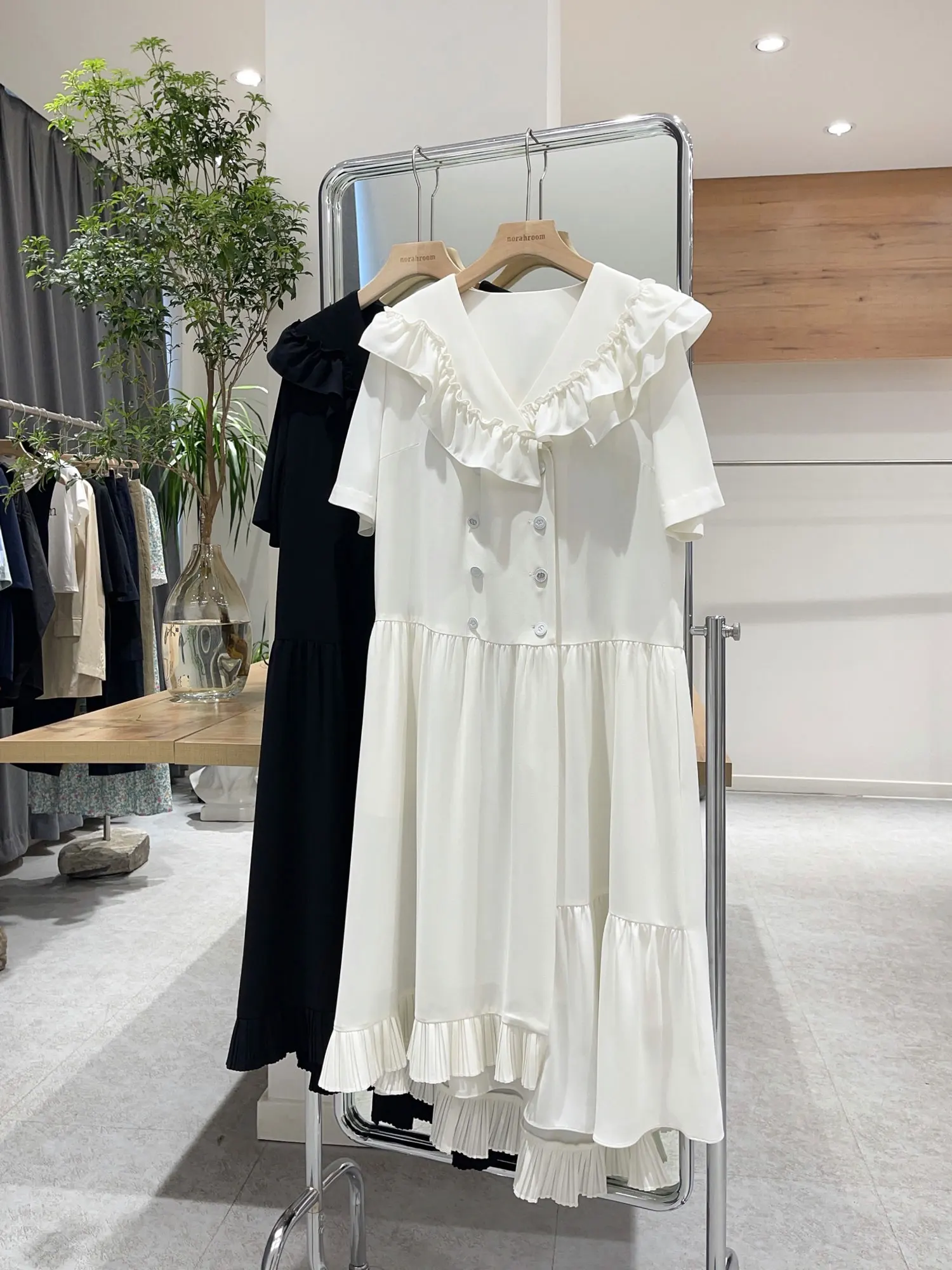 Vestido de Mujer Kano Xiao La, Estilo Commuter, Manga Corta, Cuello Marinero, Blanco y Negro, Moda Coreana, Nueva Colección V...