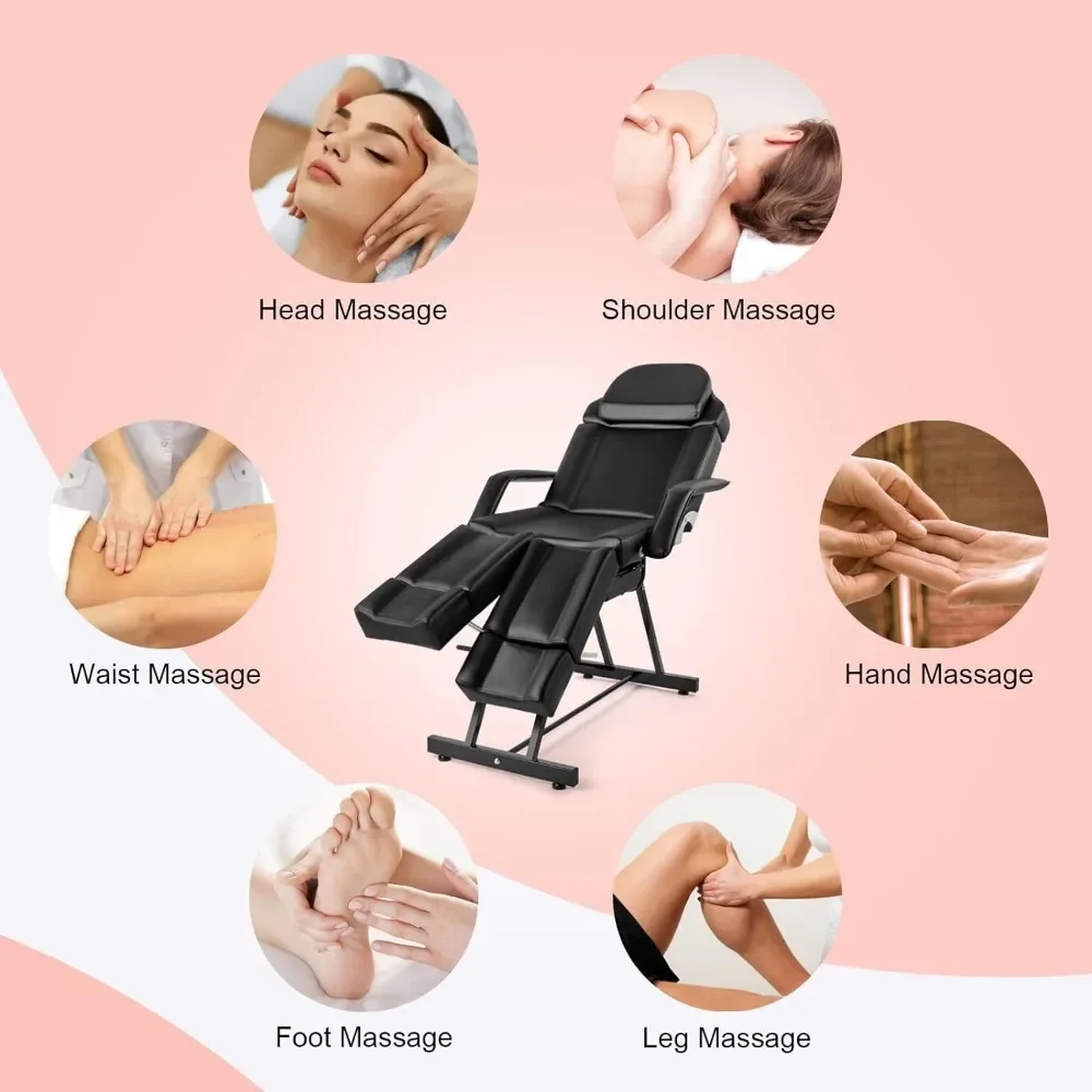 Hand Massage Table Facial Bed Massage Bed Lash Bed for Eyelash Extensions Salon Chair with Tray Split Footrests (Black)