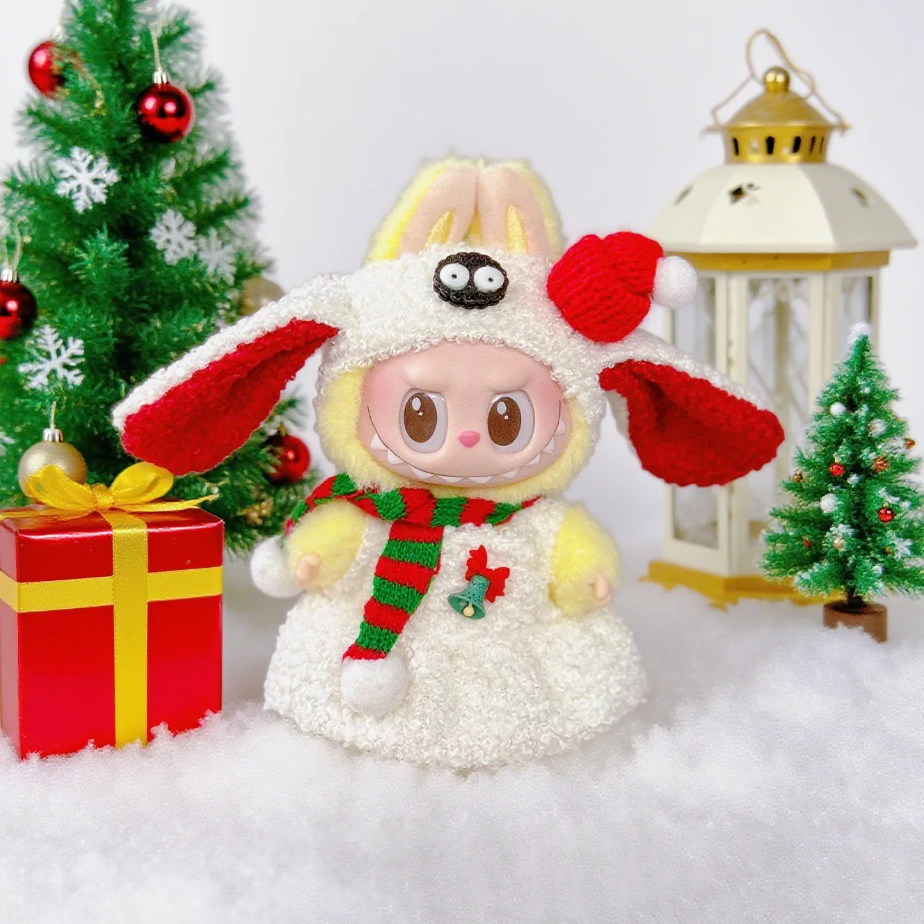 

17cm Clothes For Labubu : Christmas Deer Set (Red Festive Outfit) for V1/V2/V3 - Labubu Outfit Holiday Gift Christmas Set