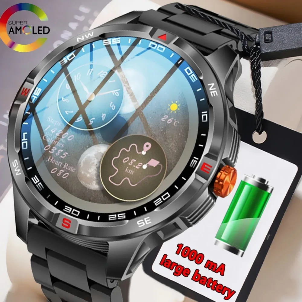 

2025 Military Grade 1000mAh Battery Smart Watch 5ATM Waterproof GPS Compass BT Call AMOLED HD Men Sports Smartwatch For Android