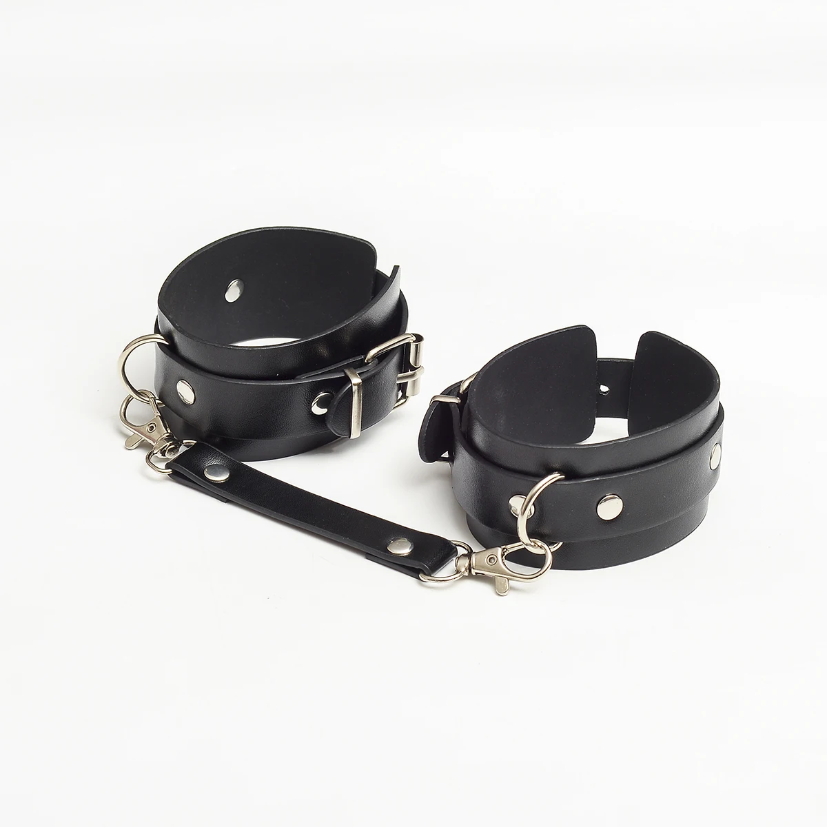 A pair black pu oil side love handcuffs couple body restraint love toy accessories soft comfort shackles