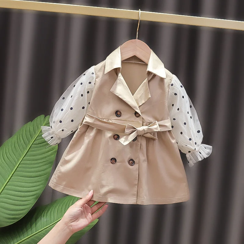 Trench per neonate bambini primavera autunno giacche a pois bambini capispalla manica a rete sottile moda Casual giacca a vento top