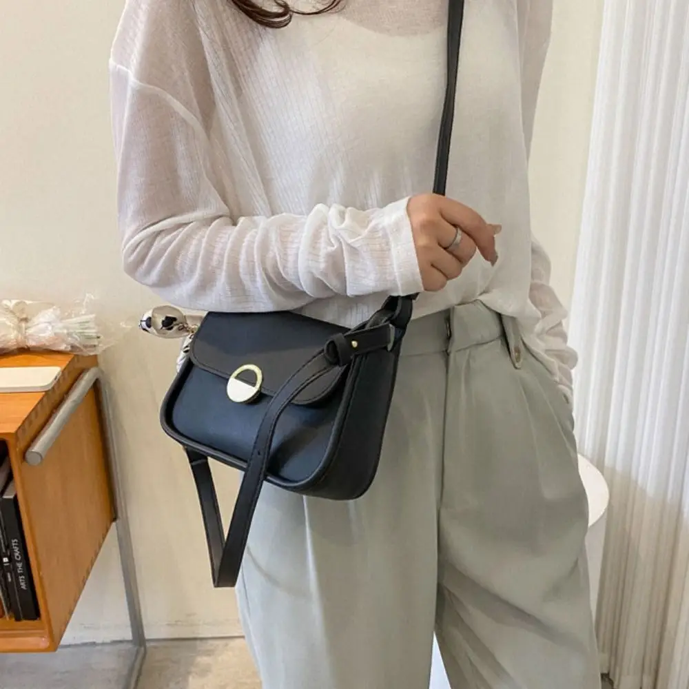 PU Leather Shoulder Bag with Ribbon Carrying Small Square Bag Lightweight Korean Style Chain Crossbody Bag Class Commuting