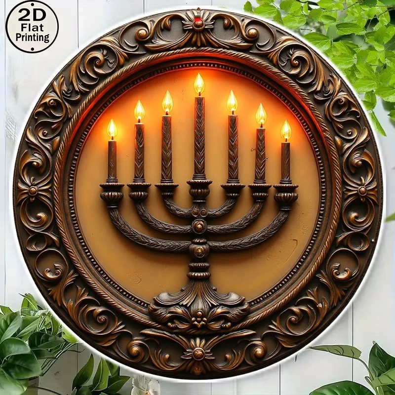 CIFBUY Vintage Menorah Aluminum Wall Art Waterproof Rustproof Metal Decor for Living Room Bedroom Farmhouse view 3