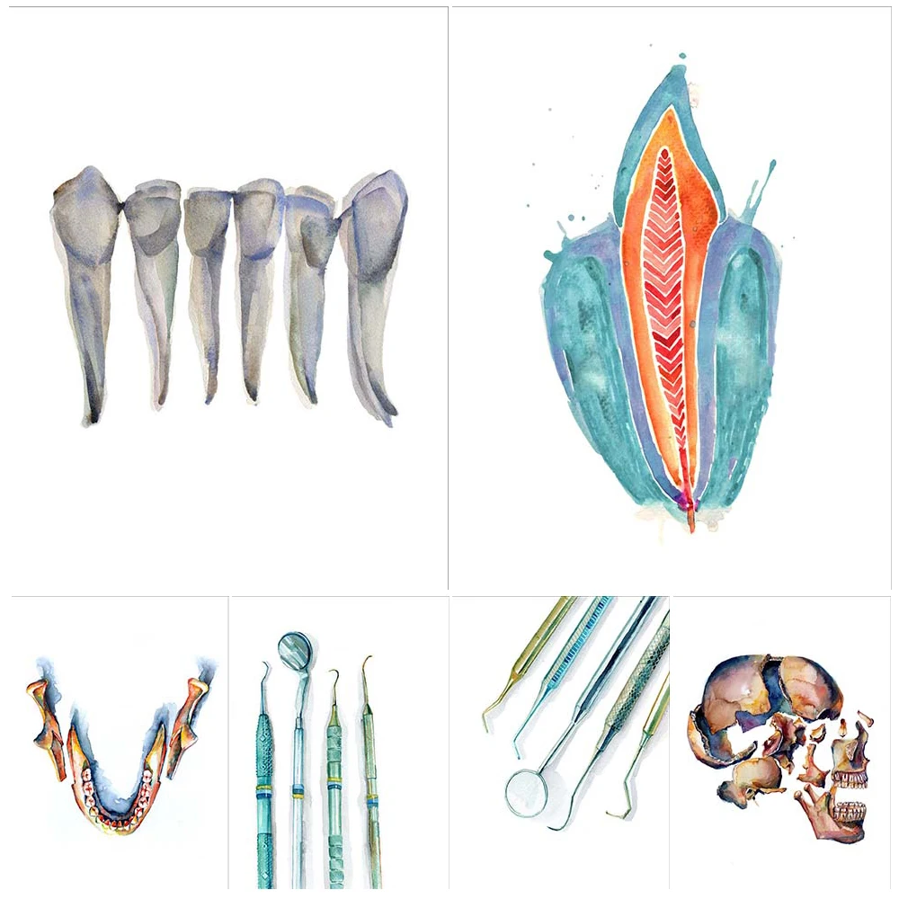 

Watercolor Teeth Dentistry Dentist Clinic Poster Wall Art Canvas Painting Home Decor Wall Pictures For Living Room Unframed