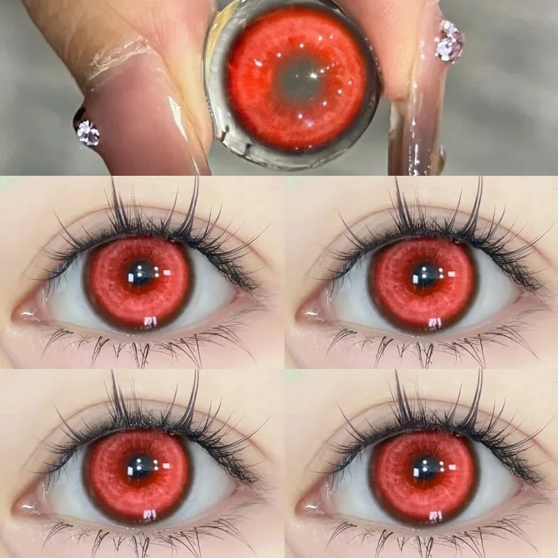 DUOXIU 2pcs New Colored Contact Lenses for Eye Anime Eye With Degree Yellow Contacts Lenses Halloween Pupils Makeup Contact Lens