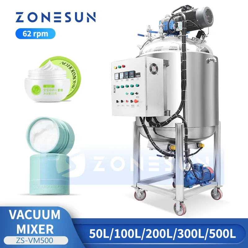 ZONESUN-máquina mezcladora de calentamiento al vacío, pasta de salsa, loción de mayonesa, crema cosmética, mascarilla para el cabello, producción de exfoliantes faciales, ZS-VM500