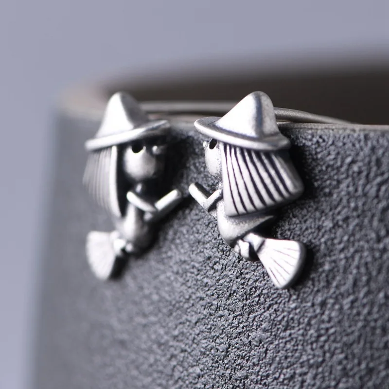 BOCAI New S925 Sterling Silver Vintage Cartoon Flying Witch Pendant Selected Gifts For Men And Women
