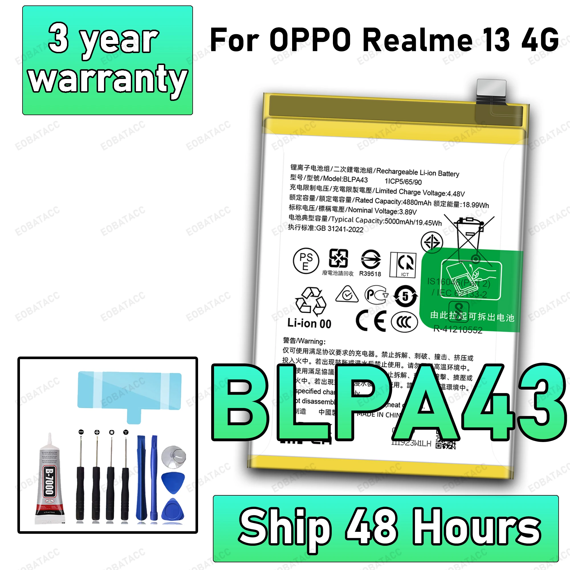 

100% New High Quality BLPA43 Battery For OPPO REALME 13 4G Replacement Battery Bateria+Free Tools
