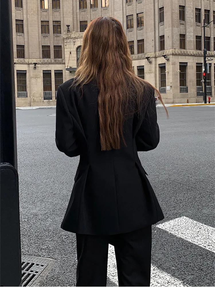 سترة نسائية بنمط هيبورن بقصة ضيقة باللون الأسود وأكمام طويلة معاطف عمل كاجوال للتخسيس بتصميم كلاسيكي لمناسبات مختلفة #2