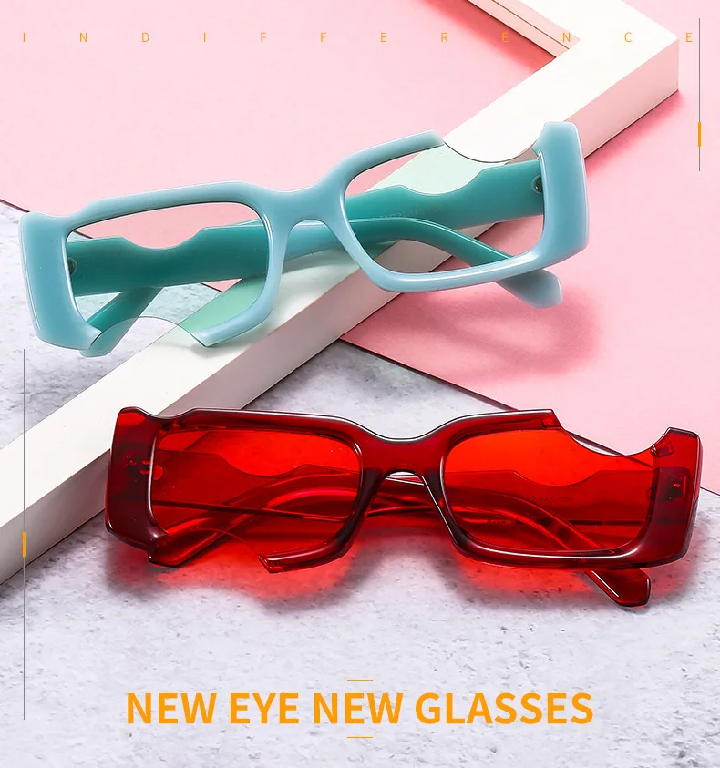 Hip Hop Quadratische Sonnenbrille Frauen Männer Off Notch Loch Design Weiße Sonnenbrille Blau Damen Vintage Brillen UV Schutz – Detail 1