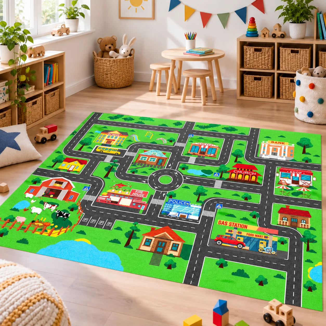 Playful City Traffic Route Carpet Tech Fabric Diatom Mud Interactive Toy Car Play Mat Living Room Bedroom Playroom Classroom Floor Rug Parent Child Activity Area Educational Road Map Home Decor Christmas Gift Nursery Mat Traffic Theme Room Decoration