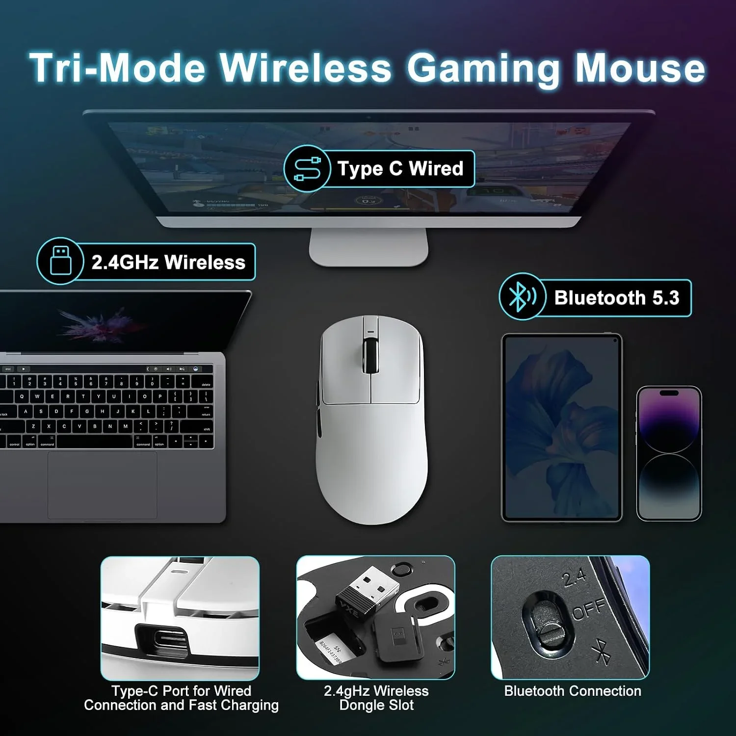 ATK VXE Dragonfly R1 Pro Max Tri-Mode Wireless Gaming Mouse PAW3395 26000DPI 800mAh R1 S Ergonomic Lightweight for FPS PC Gift image 2