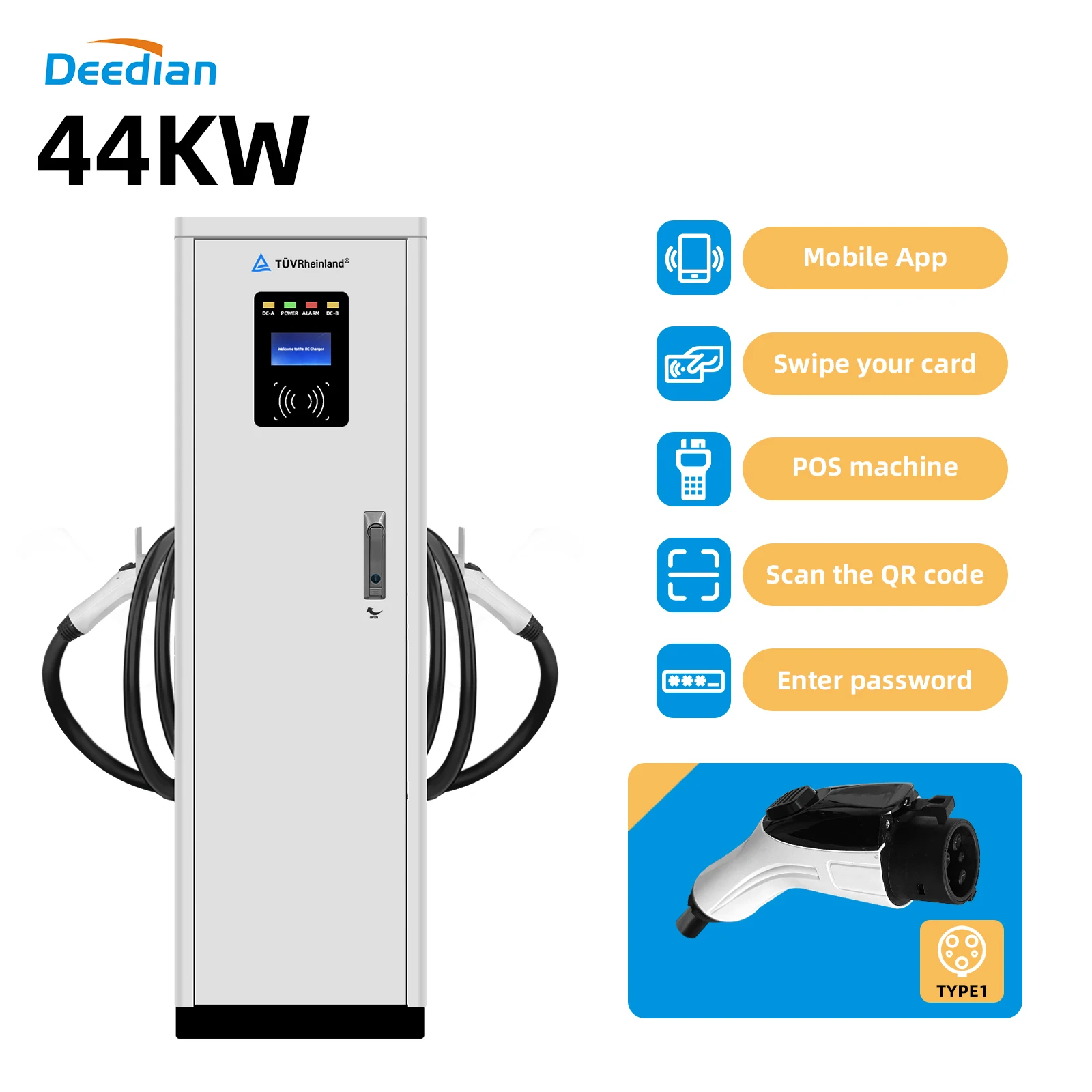 

44KW AC Floor-Mounted Charging Pile Commercial Dual Guns OCPP IP54 Touch Screen 4G WiFi CE TUV Electric Car Charging Station