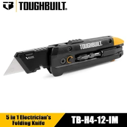 TOUGHBUILT TB-H4-12-IM 다기능 유틸리티 나이프, 비트 드라이버 및 프라이 바 수공구 포함, 5 in 1 전기 기사용 접이식 나이프