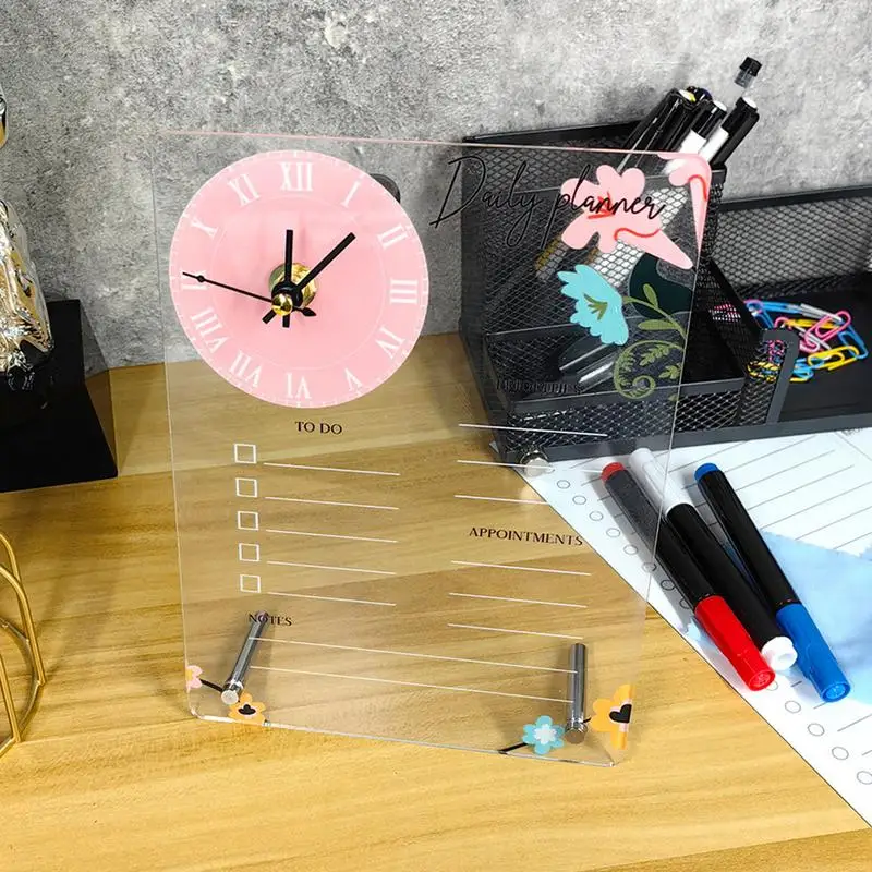 Erasable Schedule Board Vertical Desk Note Board Clear Desk Planner Board Acrylic Desk Reminder Board With Clock Creative For