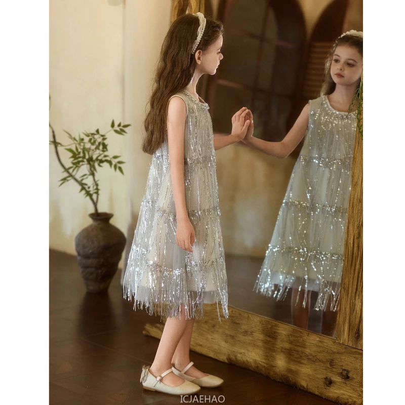 

Wed Dress 2025 Glitter Girls Children Princess Evening Gown Kids Summer Outfits Dresses Costume New Baby Kids Birthday Party