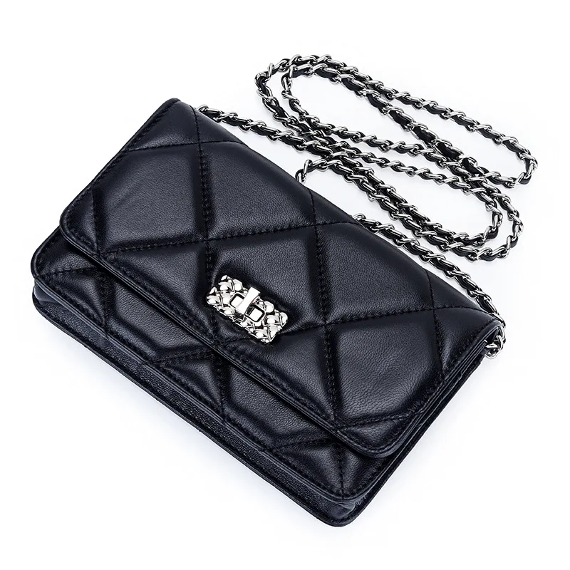 

Women's Leather Skew Straddle Bag New Premium Sheepskin Embroidered Diamond Latched Chain Bag Small Fragrance Shoulder Bag