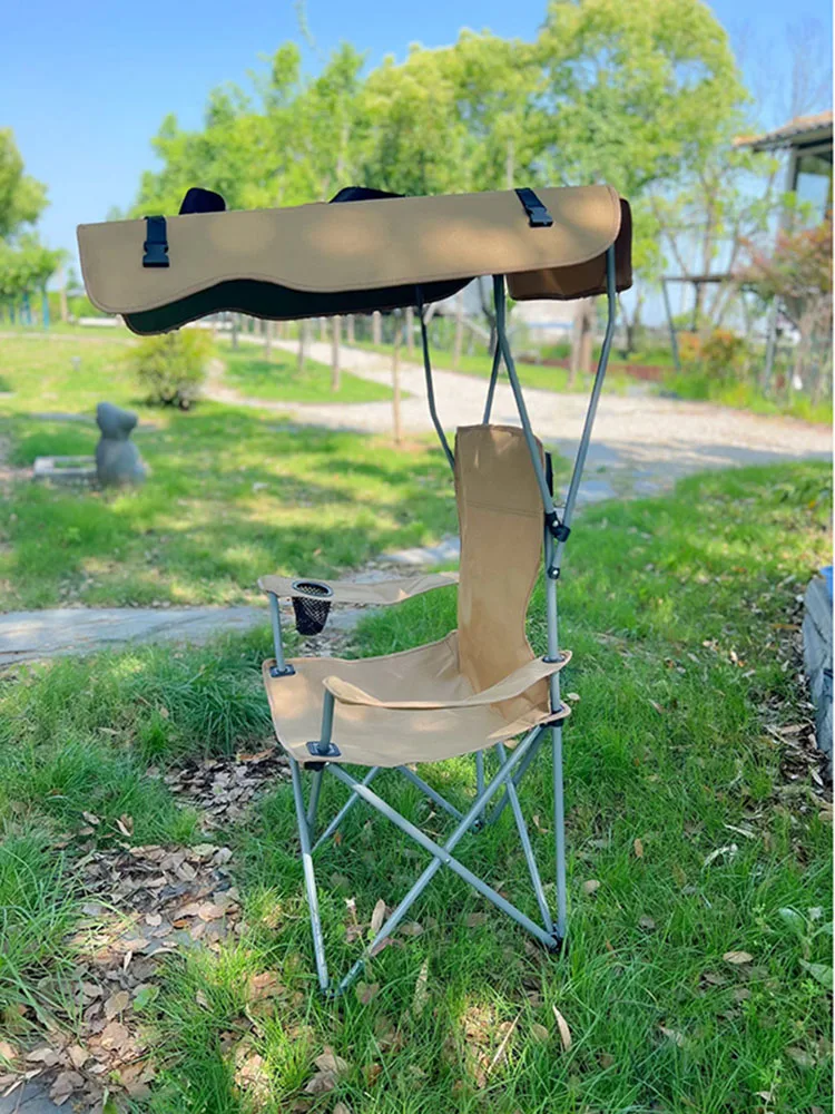 Chaise pliante ultra-légère avec auvent, haute résistance, pour loisirs en extérieur, camping, pêche et détente