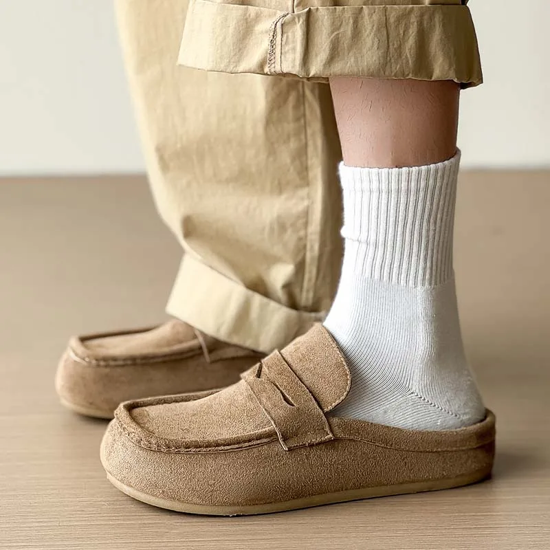 Vintage Mules Half Slippers Open-back Casual Shoes Backless Platform Man Slip On Flat Sneakers Thick Bottom Slides Sandals 2026