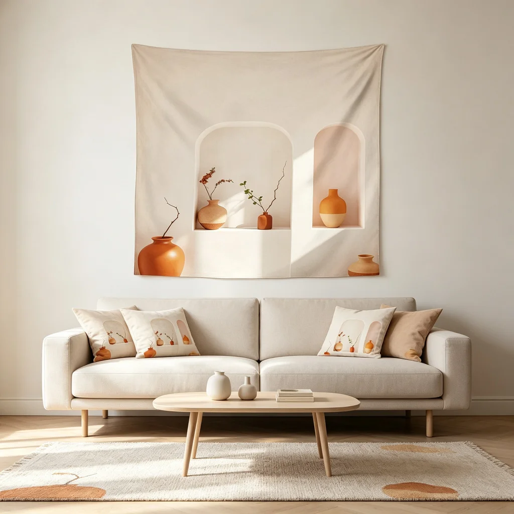 1PC Two Arch Pottery Art Print Backdrop Banner, Bedroom Living Room Photo Background, Polyester, Home Decor, Wall Art