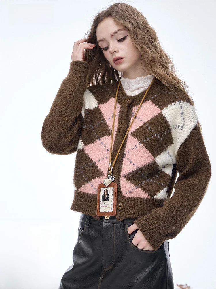 

Женская вязаная кофта Elfsa в стиле пэчворк с винтажным ромбовидным узором, утепленная, с длинными рукавами, для ношения как нижний или верхний слой, зимняя