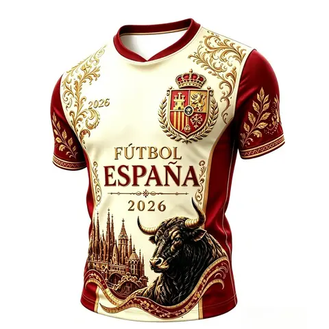Men Spain Espana Soccer T-Shirt Vintage Golden Bull Cathedral Graphic Casual Short Sleeve Sports Jersey