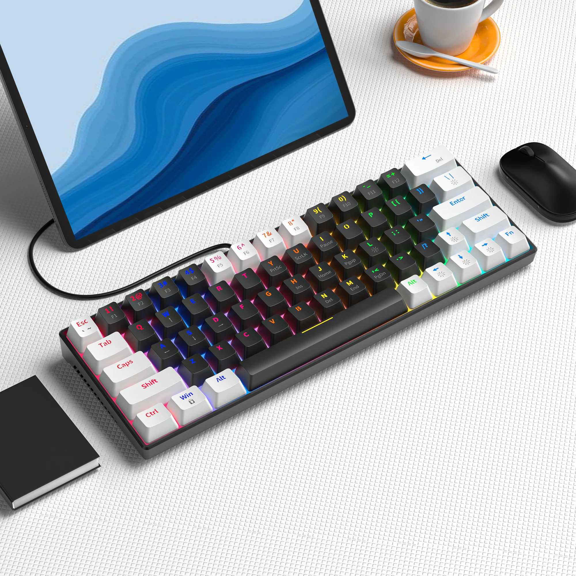 ZA646 Mechanical Keyboard Gaming Keyboard With 63 Keys RGB Mixed Light For Laptop Esports 2.4GHz Bluetooth Wireless Keyboard