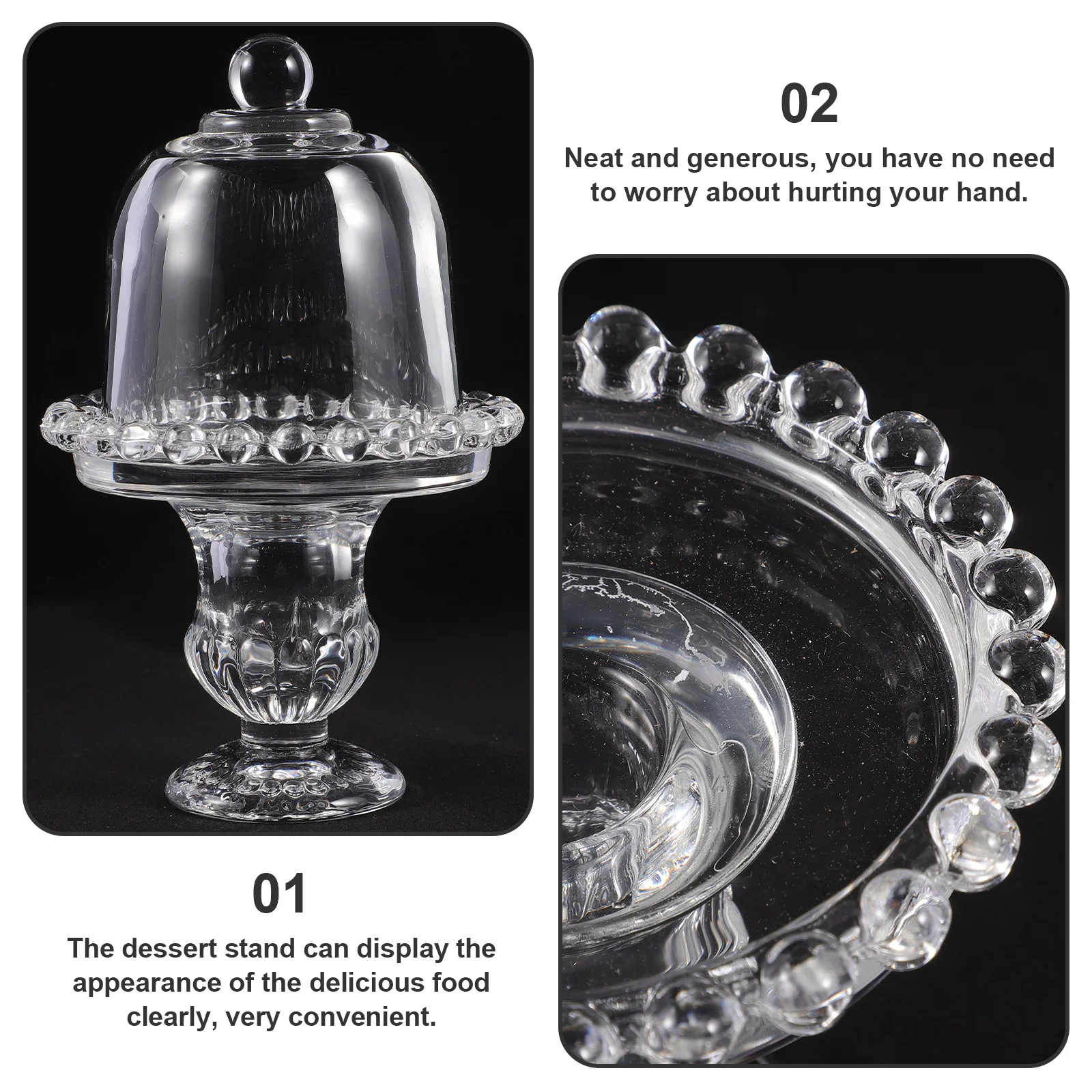 

Glass Dessert Plate Mini Cupcake Stand with Dome Lid for Home Outdoor Picnic Use Mini Cake Stand Glass Domes for Display