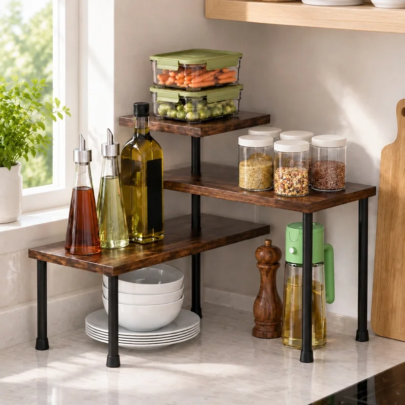 Kitchen Corner Storage Rack Mobile 3-Level Corner Rack for Kitchen and Bathroom Countertop Storage ...