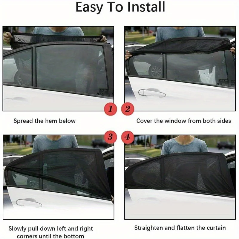 2pcs High Elastic Car Window Mesh Sunshade, insect screen Breathable Gauze Cover for UV Protection, Universal Fit