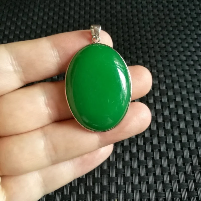 Myanmar Full Dry Green Surface Emerald Jadeite Color 925 Silver Inlaid Pendant Men And Wom