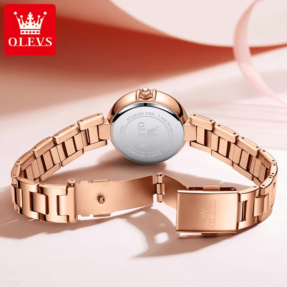 OLEVS Women Quartz Watch Fashion Rose Gold Stainless Steel Strap Waterproof Analog Wristwatch with Calendar Reloj Hombre