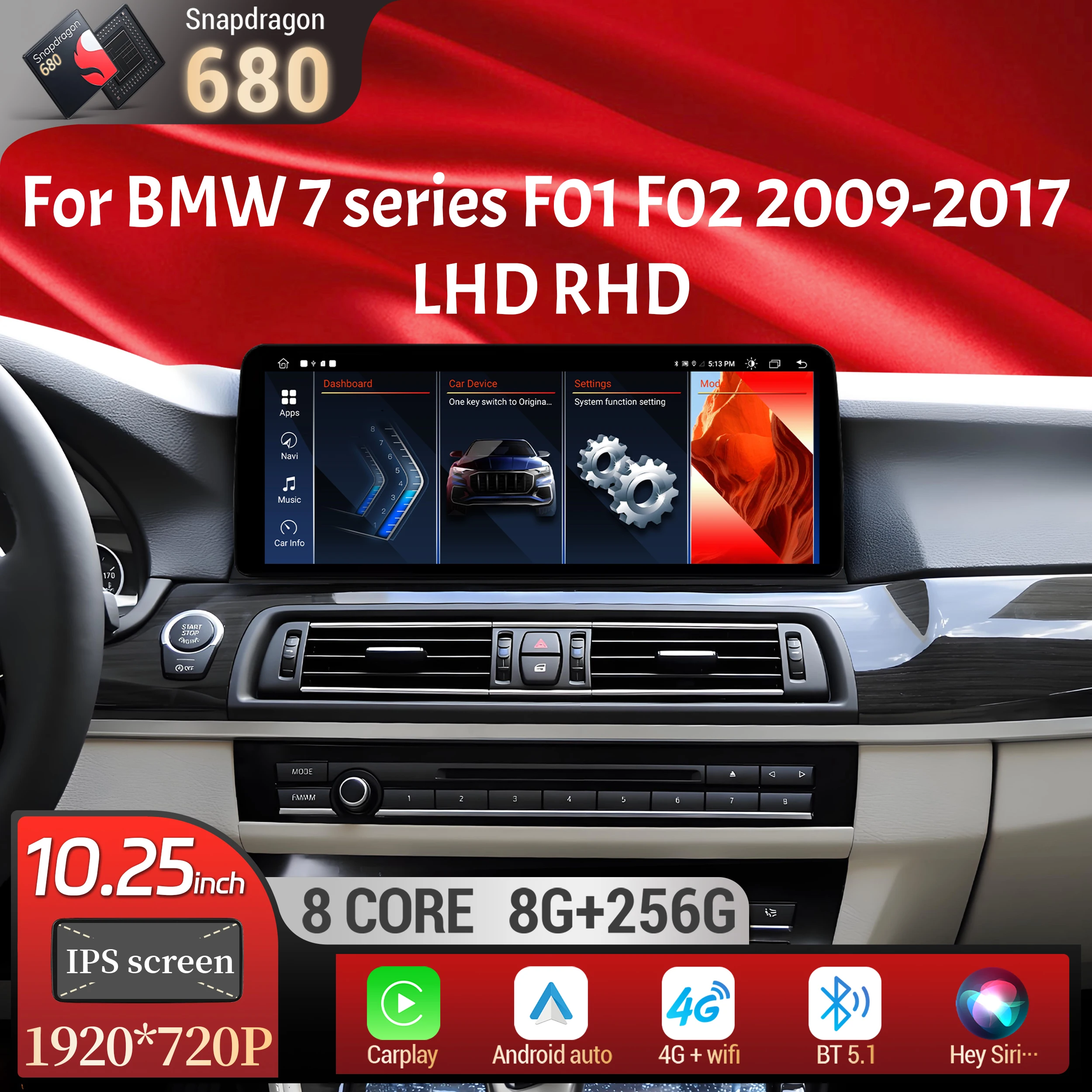

10.25 inch Android 13 For BMW 7 series F01 F02 2009-2017 Car Radio Wireless Bluetooth Carplay Snapdragon 680 Head Unit Screen