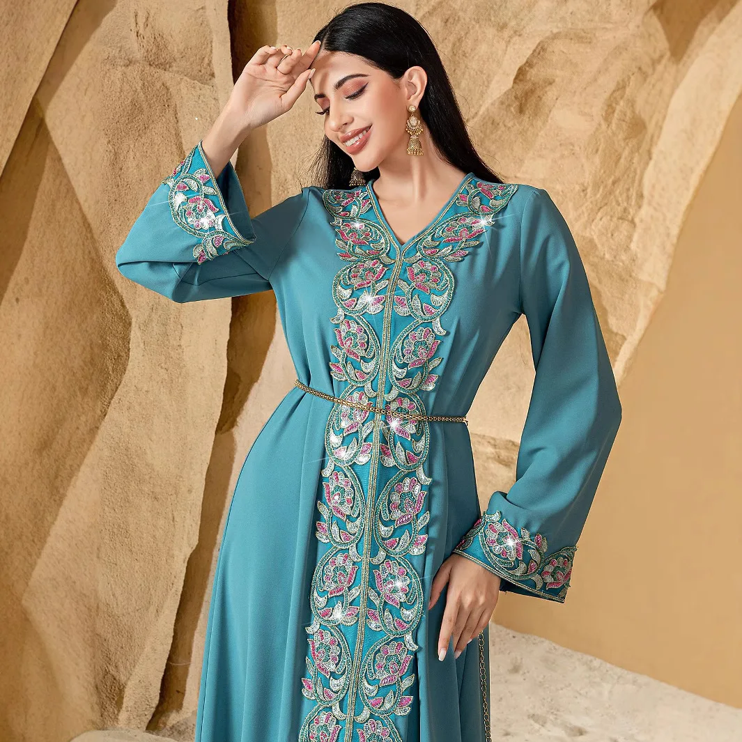 

Dubai Embroidery Muslim Dress Abayas for Women Ramadan Turkey Kaftan Kebaya Jalabiya Caftan Marocain Femme Party Arabic Robe New
